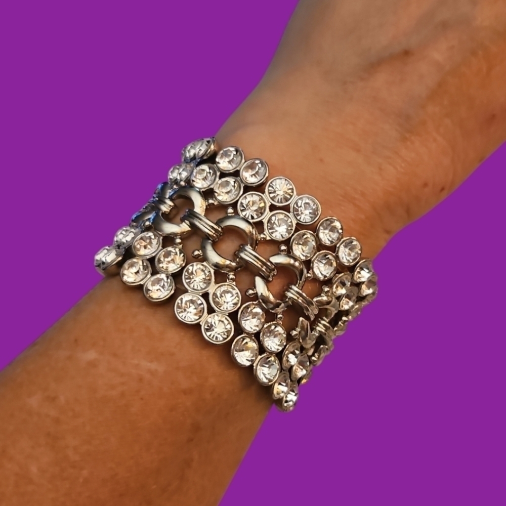 VTG Rhinestone Stretchable Chunky Chain Hip Hop Bling Bracelet